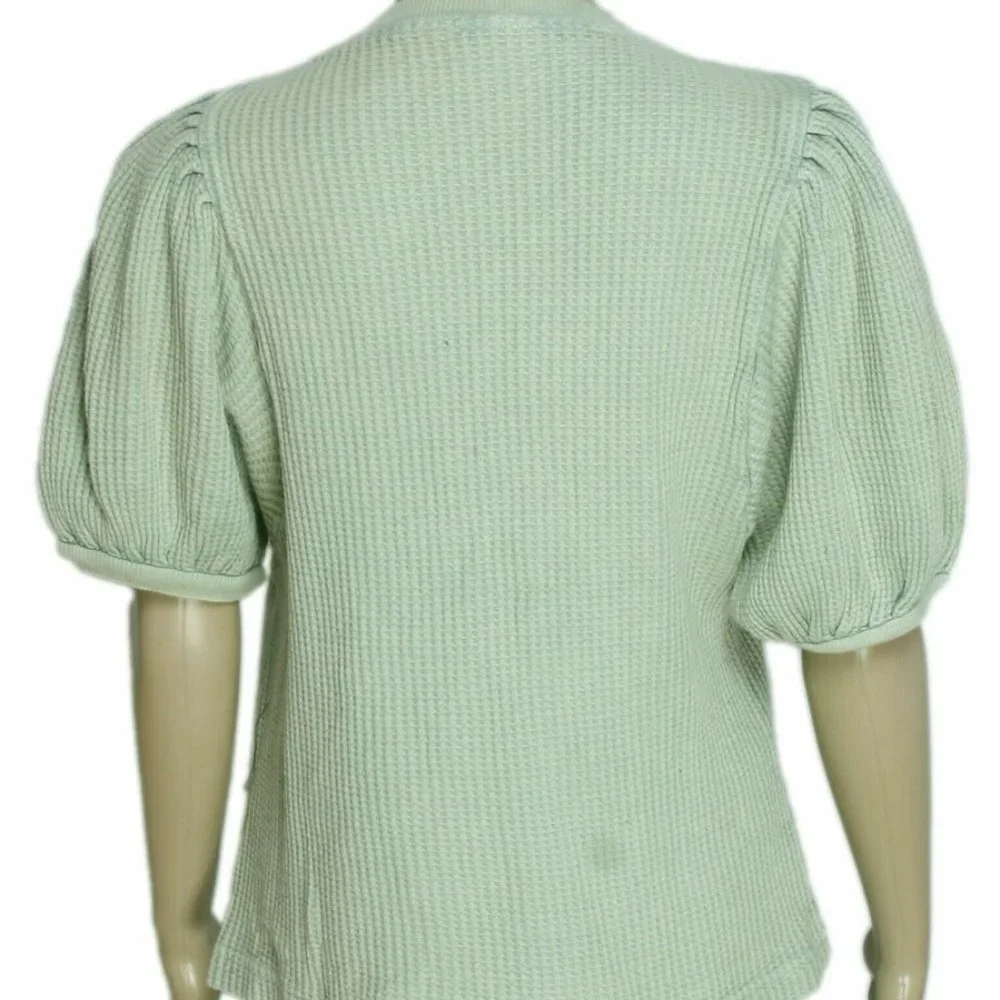 Free People FP One Hayden Thermal Waffle Knit Puff Sleeve Top M NEW